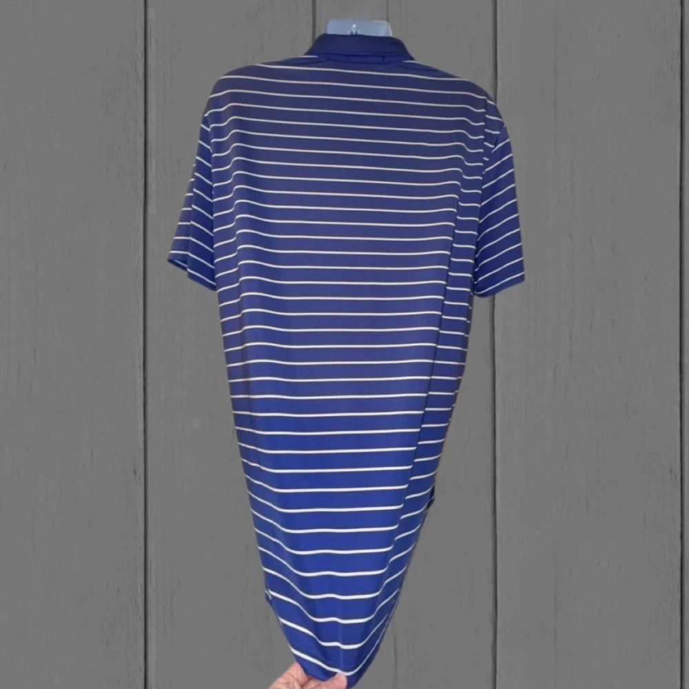 RLX Ralph Lauren Golf Polo Shirt Men’s Large Blue Stripe Performance Stretch